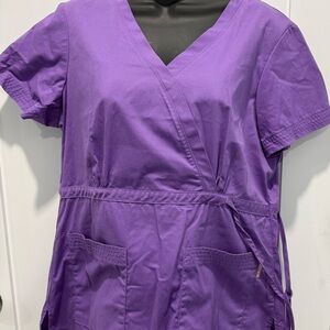 koi Purple Wrap Scrub Top with Side Tie